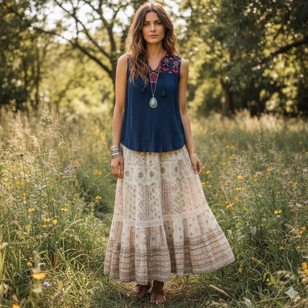 NWT Lucky Brand Sleeveless blouse with boho embroidery, size L